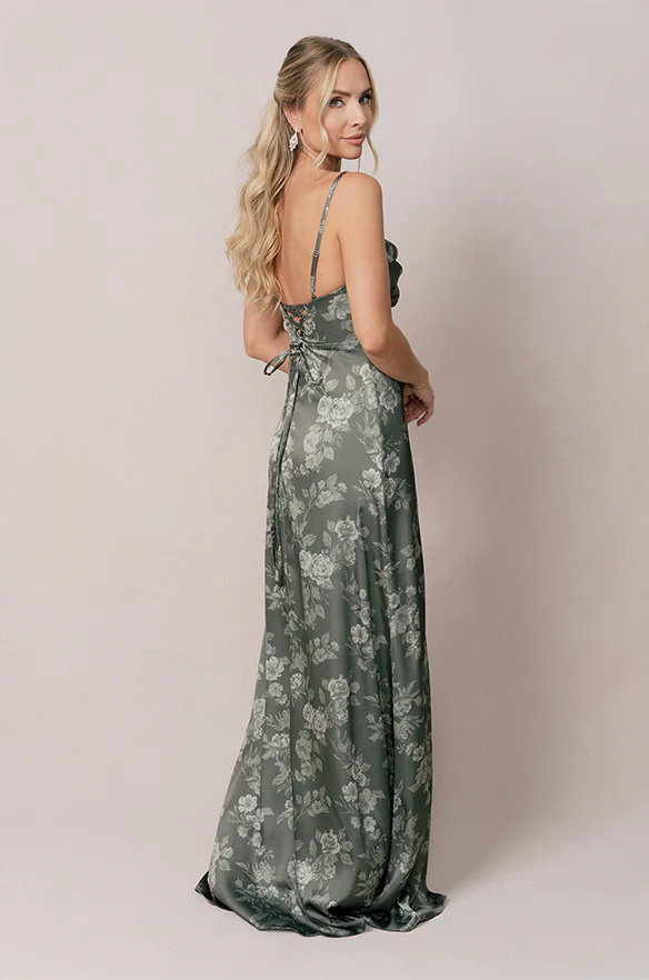 Ember Satin Floral Print Dress | Made To Order - Image 18