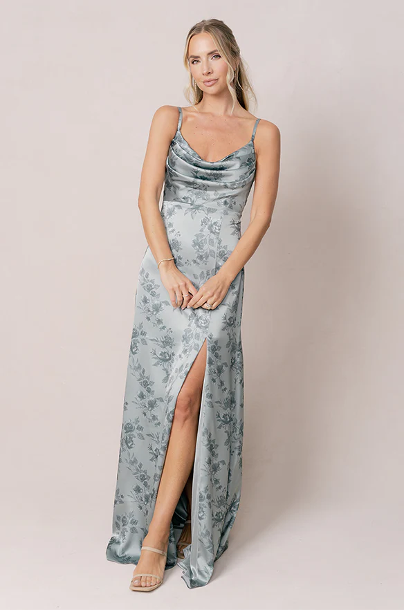 Ember Satin Floral Print Dress | Made To Order - Image 19