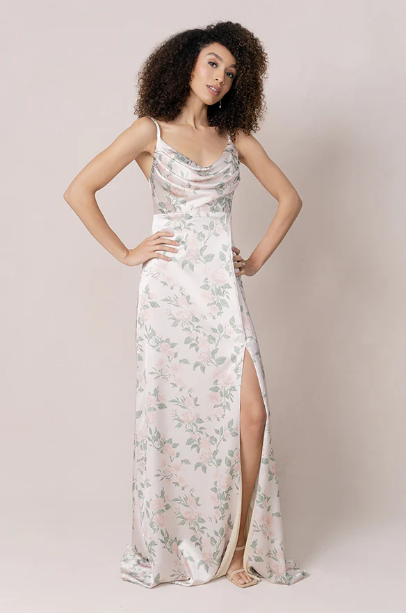 Ember Satin Floral Print Dress | Made To Order - Image 21