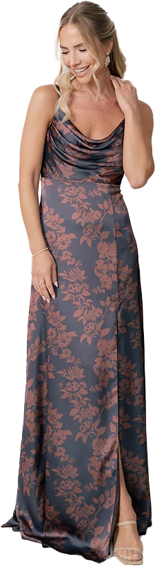 Ember Satin Floral Print Dress | Made To Order - Image 44