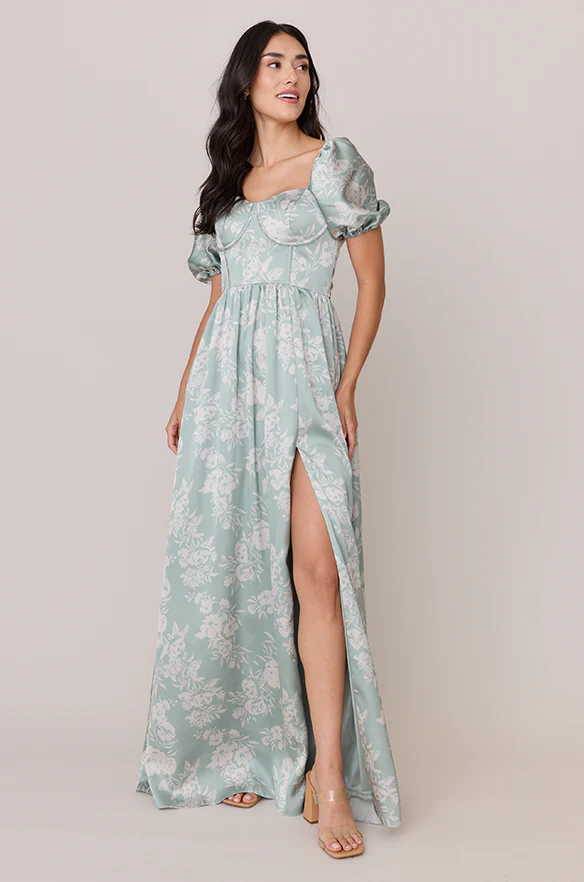 Isabella Satin Floral Print Dress | Made To Order