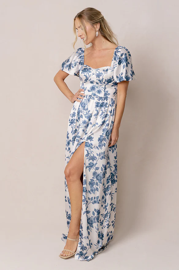 Isabella Satin Floral Print Dress | Made To Order - Image 13