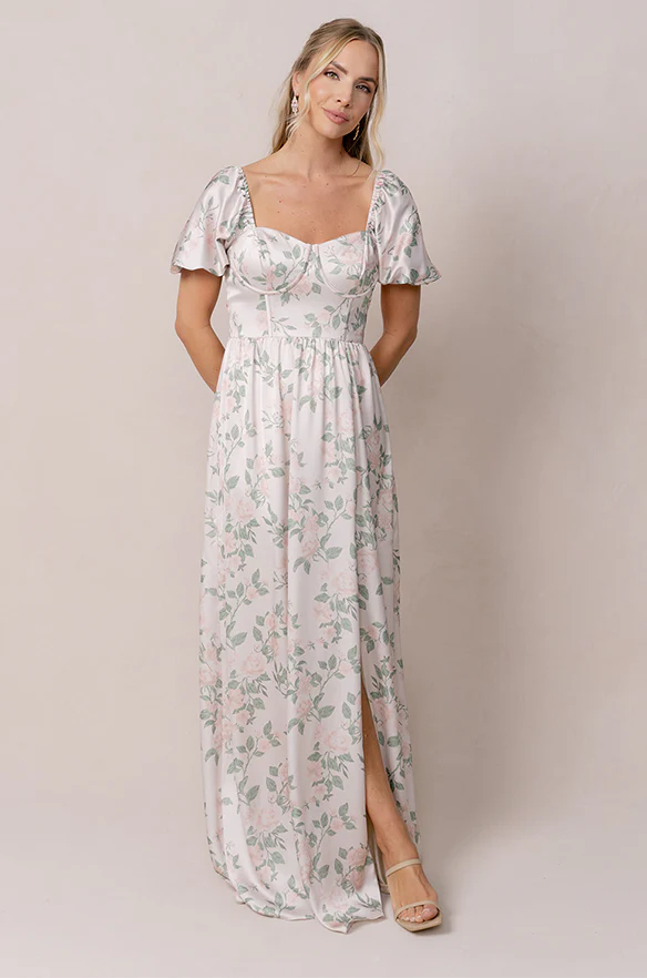 Isabella Satin Floral Print Dress | Made To Order - Image 17