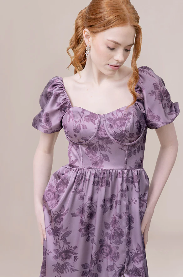 Isabella Satin Floral Print Dress | Made To Order - Image 23