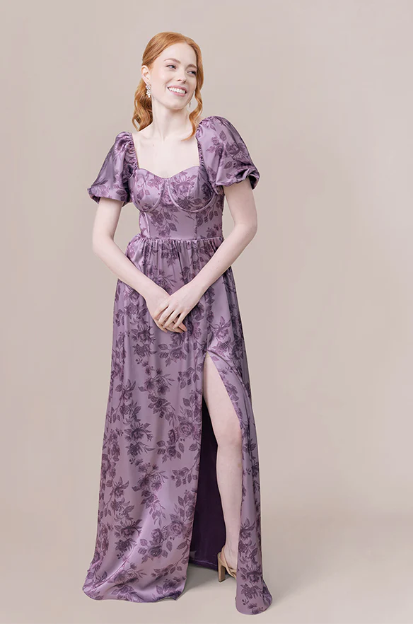Isabella Satin Floral Print Dress | Made To Order - Image 24