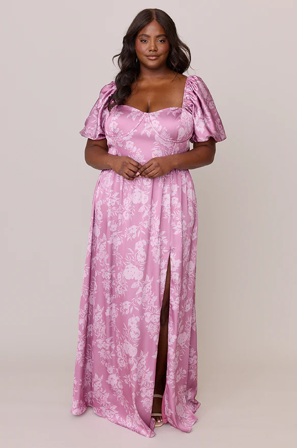 Isabella Satin Floral Print Dress | Made To Order - Image 35