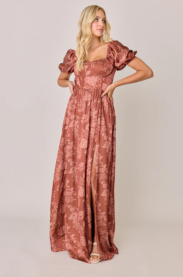 Isabella Satin Floral Print Dress | Made To Order - Image 5