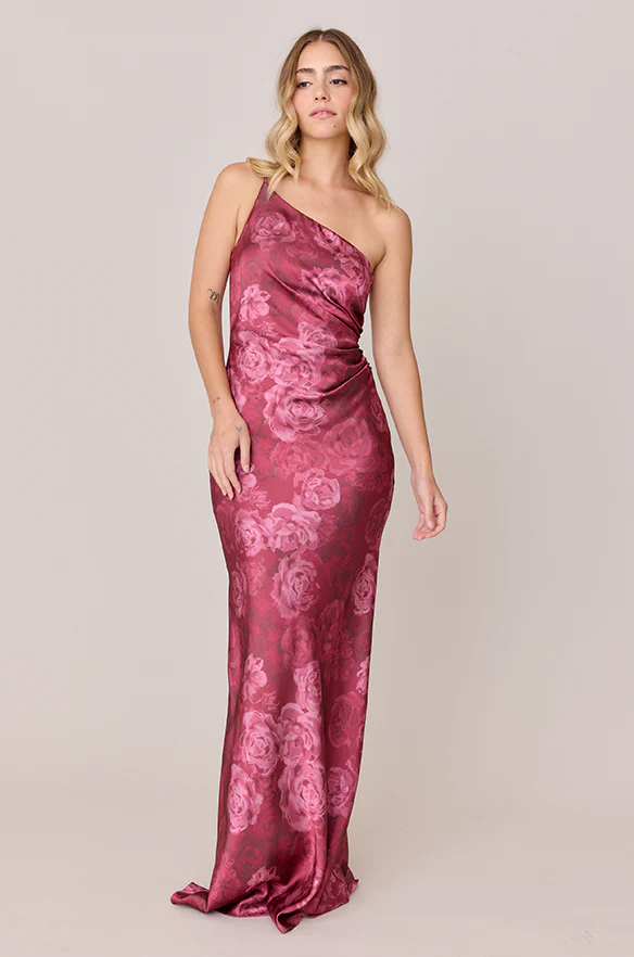 Jade Satin Floral Print Dress | Made To Order - Image 11