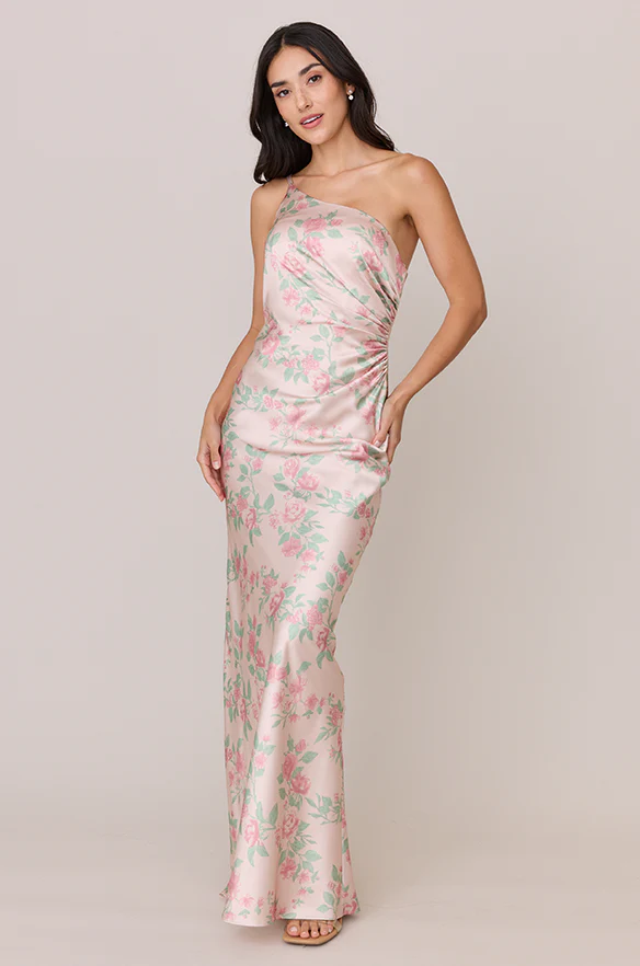 Jade Satin Floral Print Dress | Made To Order - Image 13