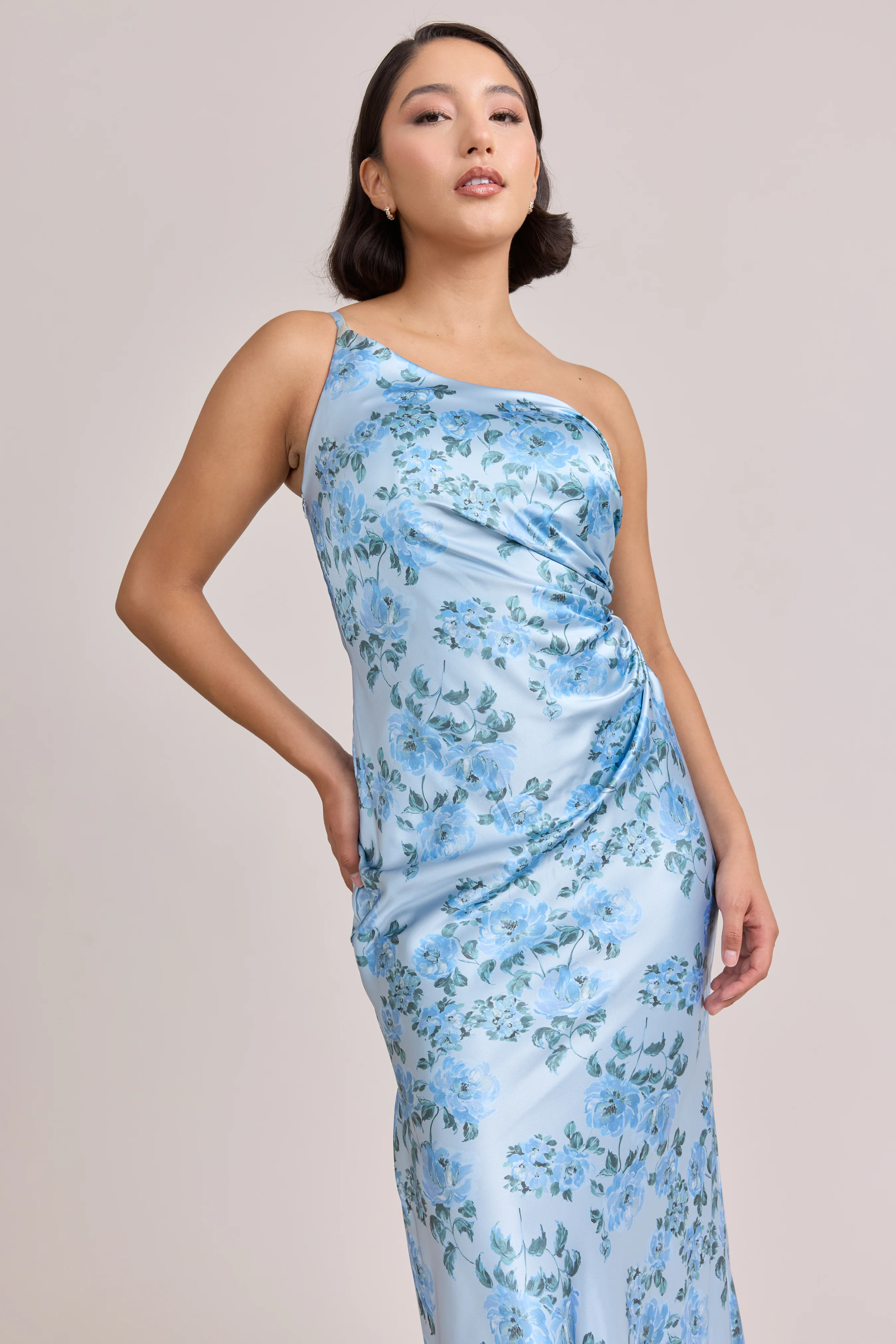 Jade Satin Floral Print Dress | Made To Order - Image 2