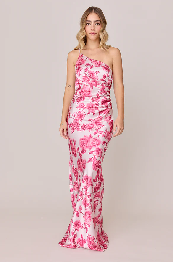 Jade Satin Floral Print Dress | Made To Order - Image 25