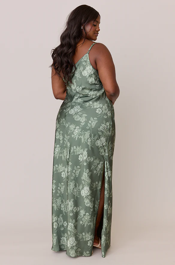 Jade Satin Floral Print Dress | Made To Order - Image 34
