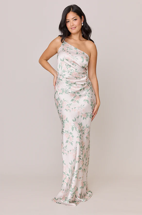 Jade Satin Floral Print Dress | Made To Order - Image 48