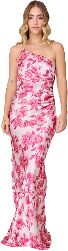 Jade Satin Floral Print Dress | Made To Order - Image 62