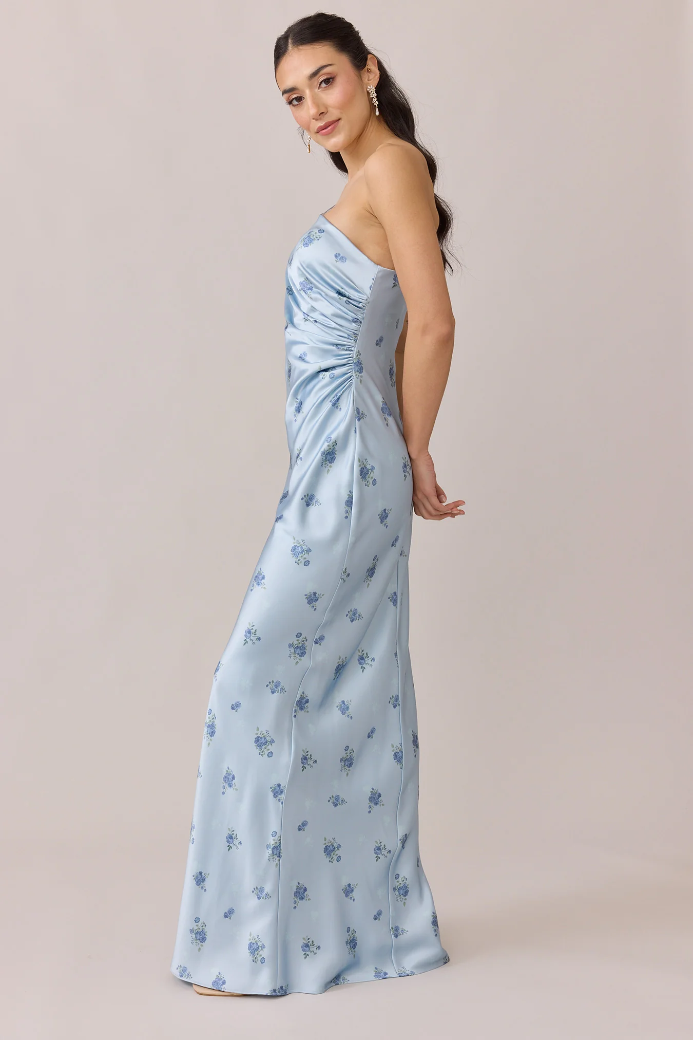 Jade Satin Floral Print Dress | Made To Order - Image 7