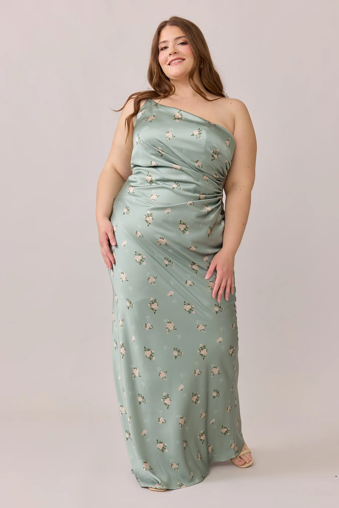 Jade Satin Floral Print Dress | Made To Order - Image 76