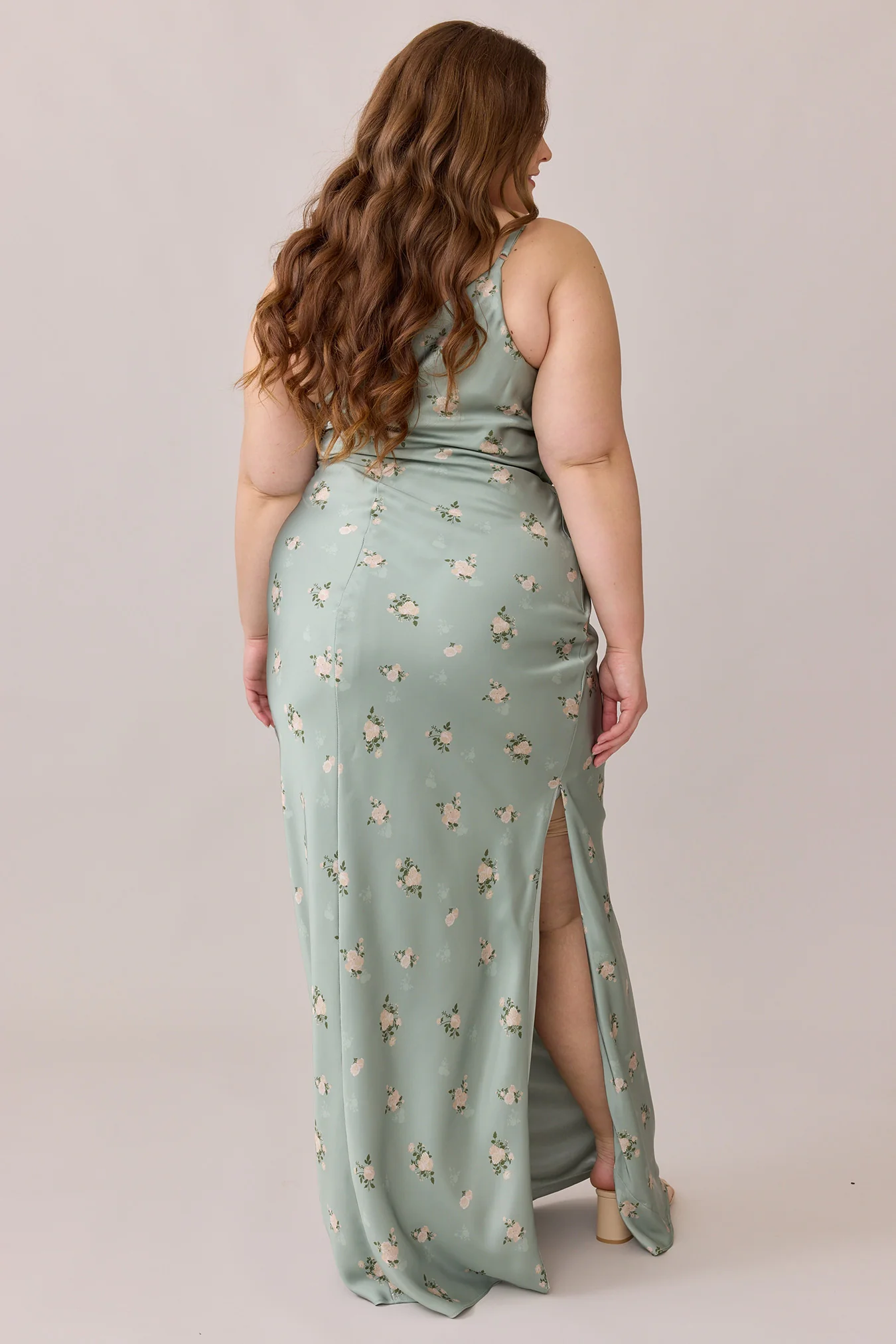Jade Satin Floral Print Dress | Made To Order - Image 78