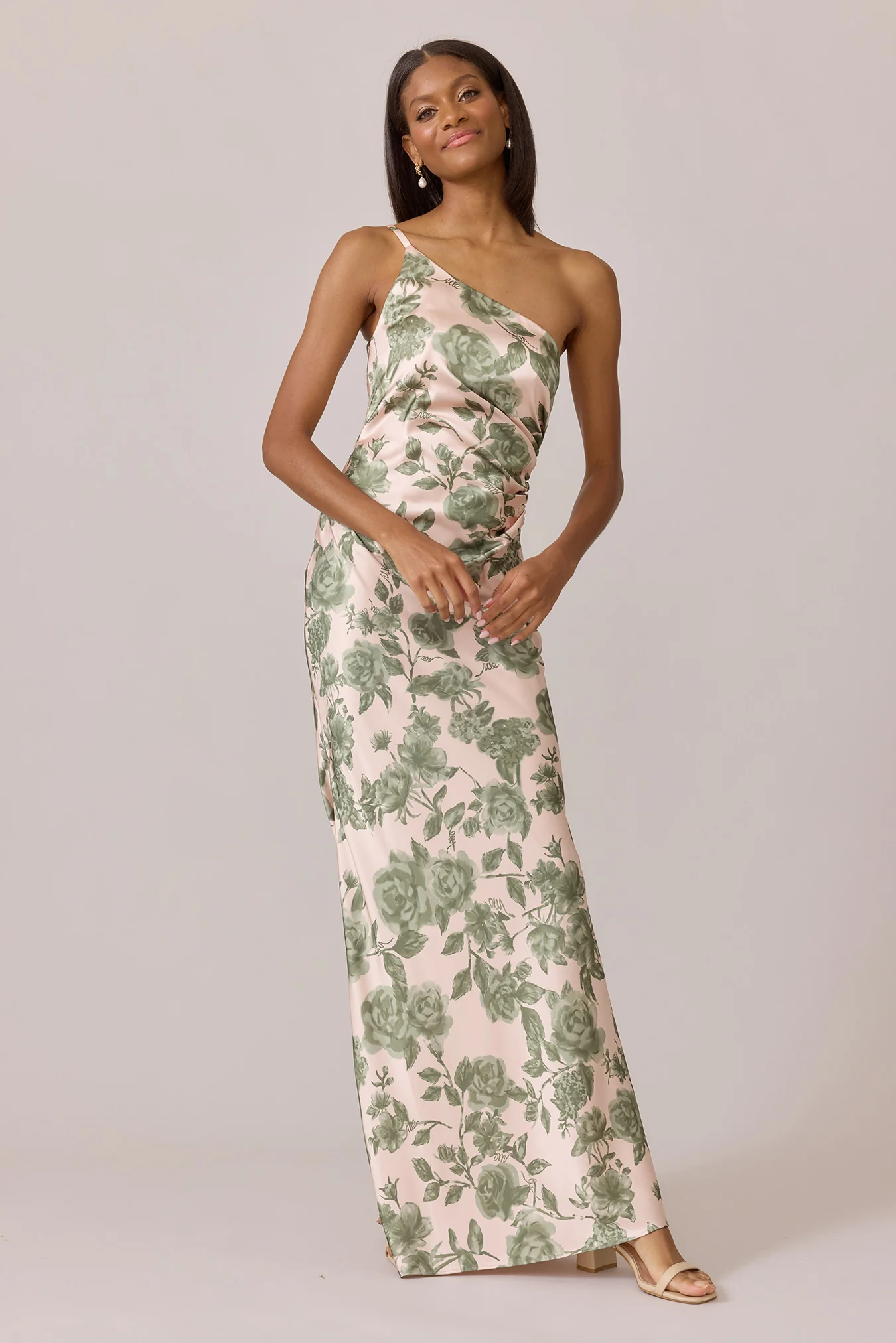 Jade Satin Floral Print Dress | Made To Order - Image 82