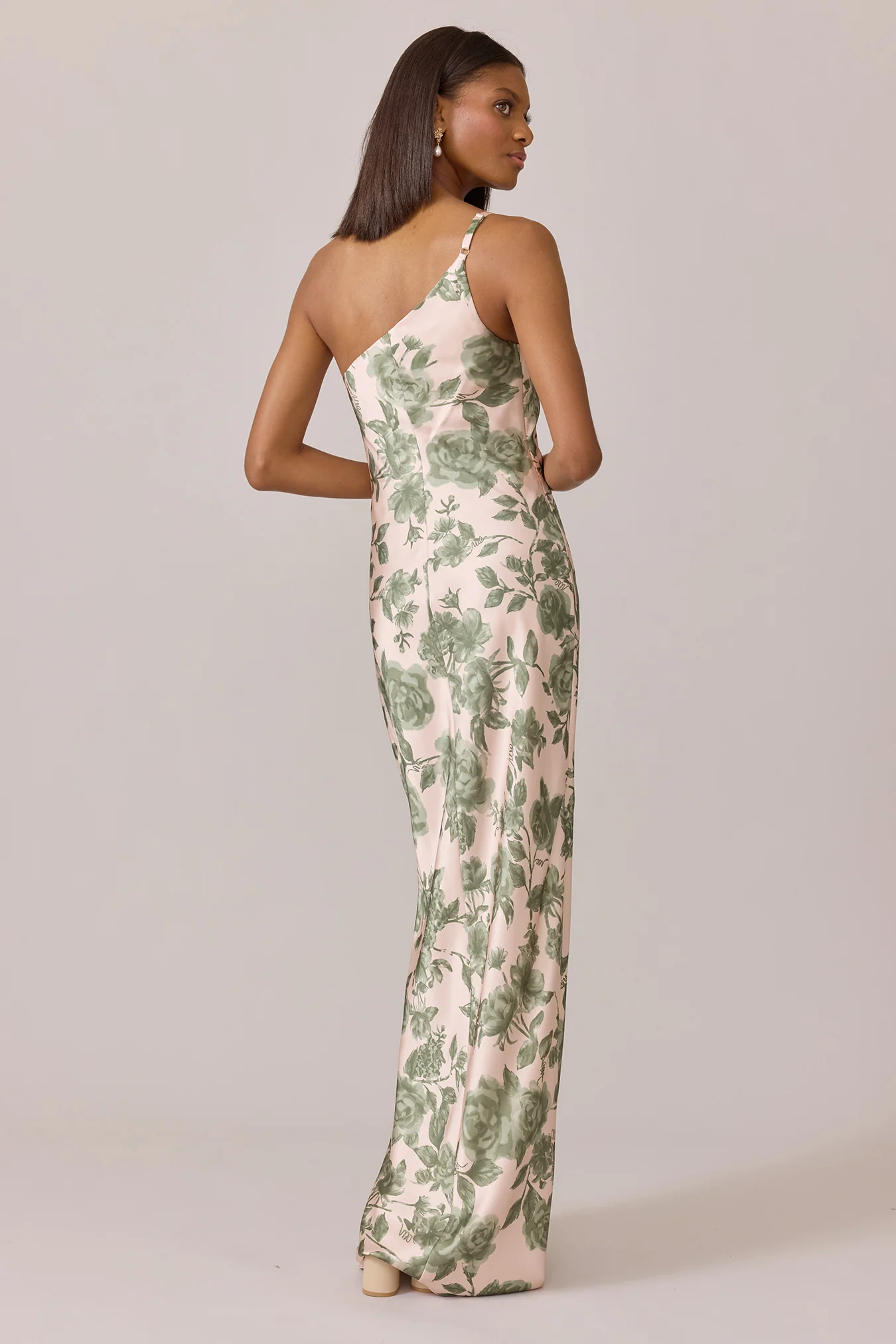 Jade Satin Floral Print Dress | Made To Order - Image 84