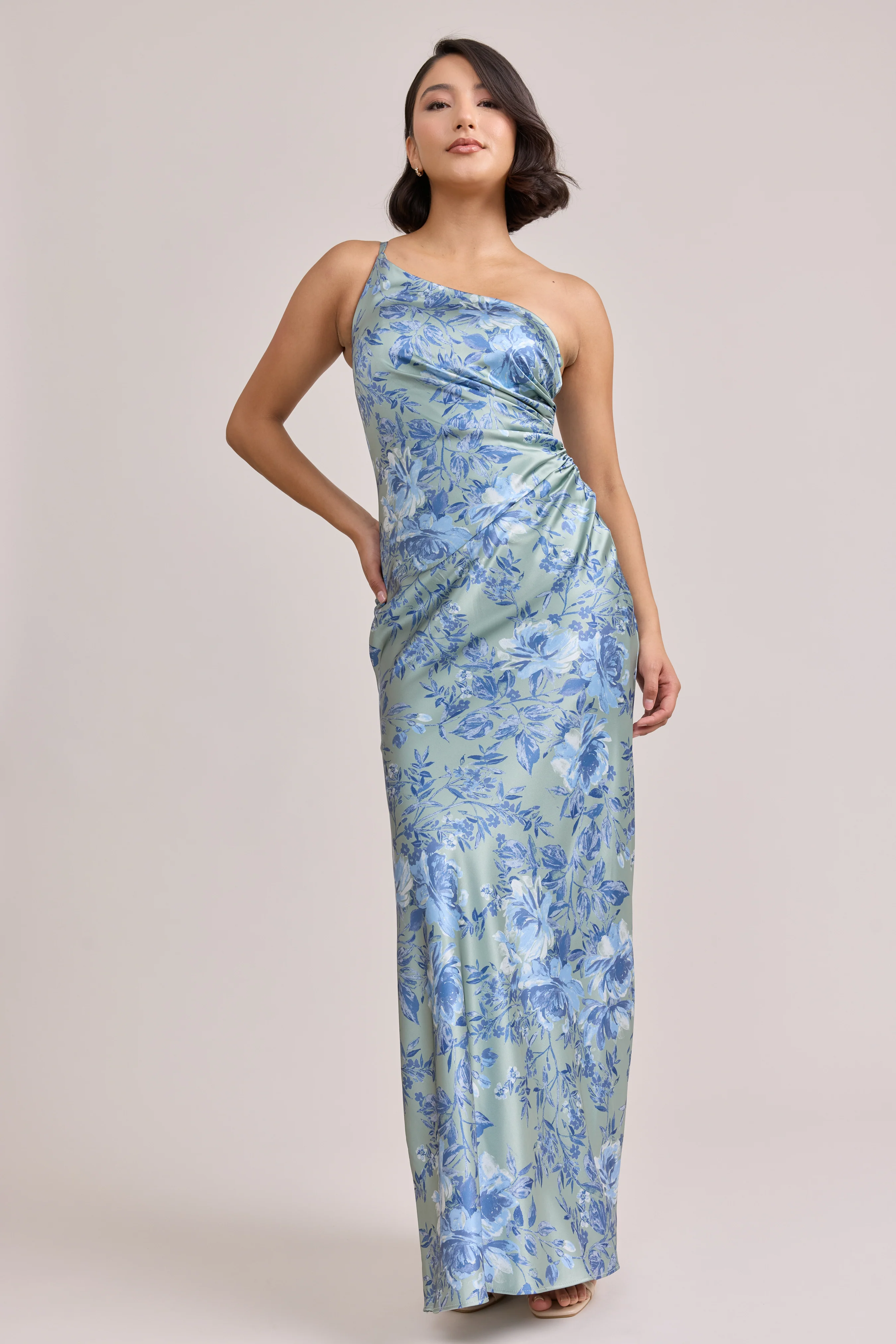 Jade Satin Floral Print Dress | Made To Order - Image 94