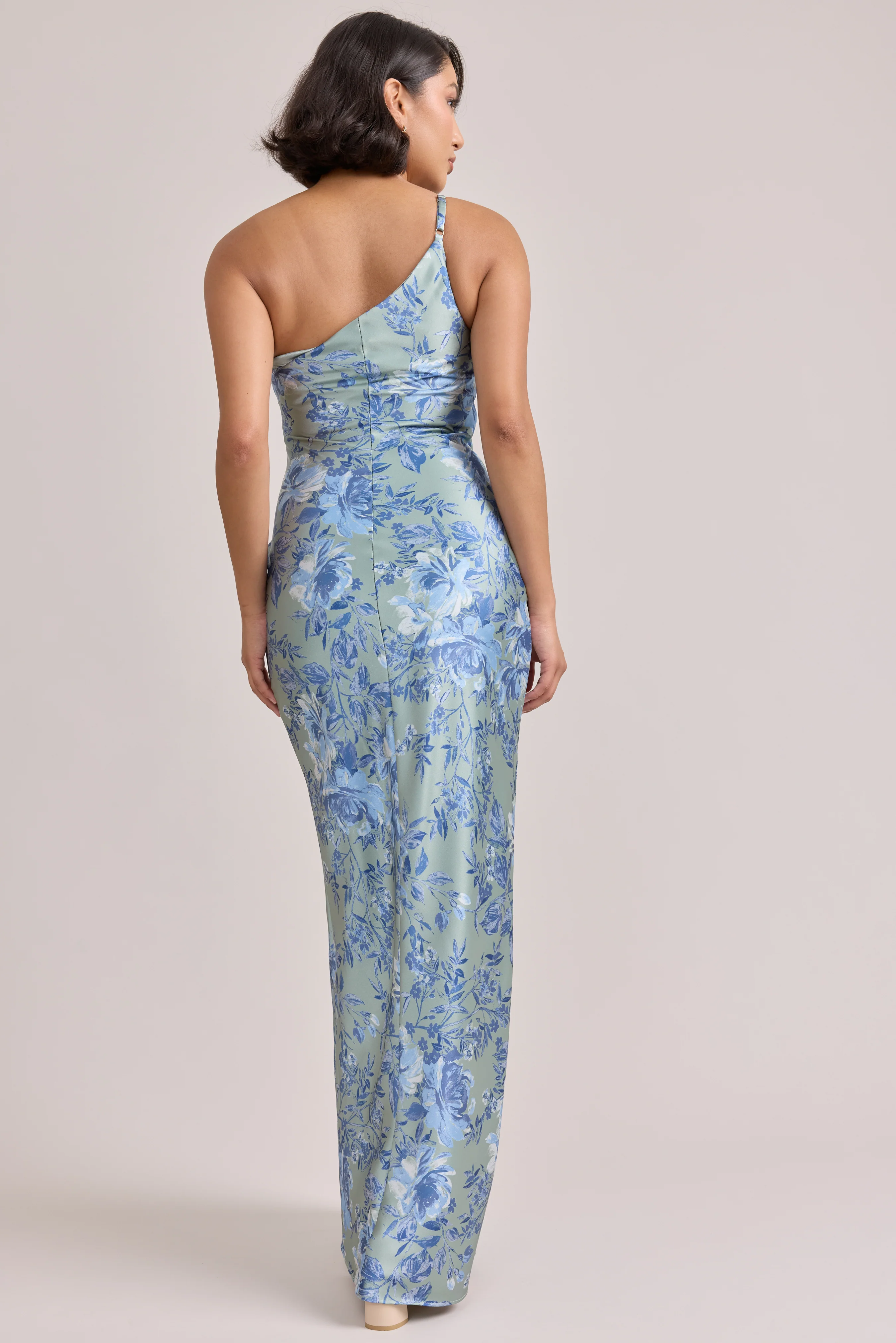 Jade Satin Floral Print Dress | Made To Order - Image 95