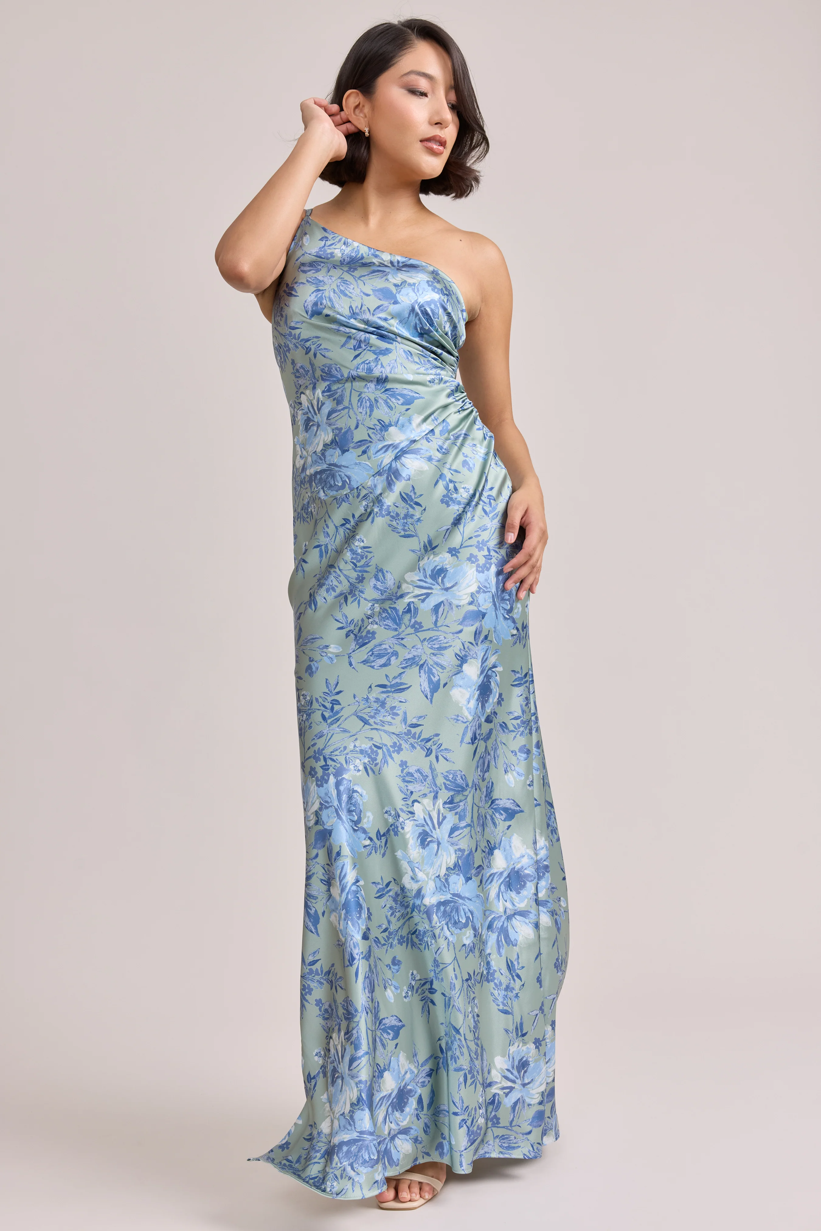 Jade Satin Floral Print Dress | Made To Order - Image 96