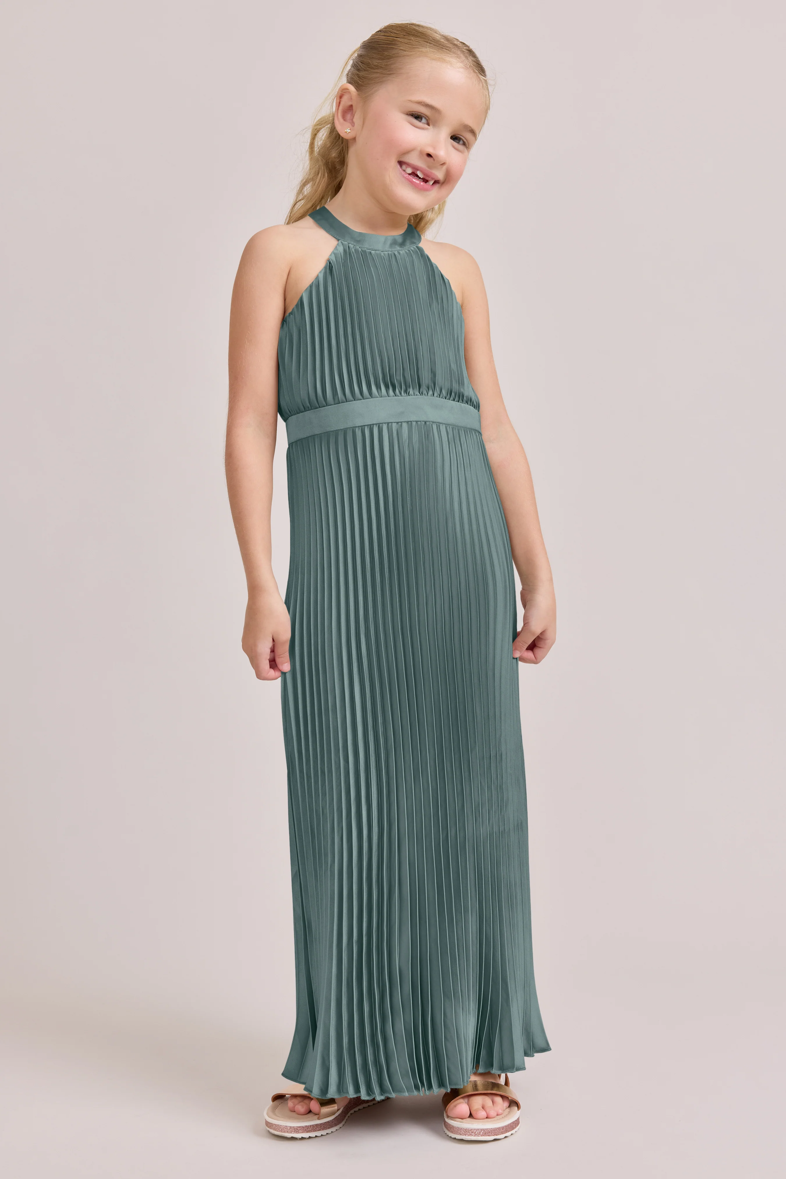 Juniors Mazie Satin Pleated Dress | Made To Order - Image 7