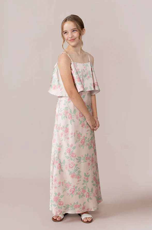 Juniors Riley Convertible Satin Floral Print Dress | Made To Order - Image 9