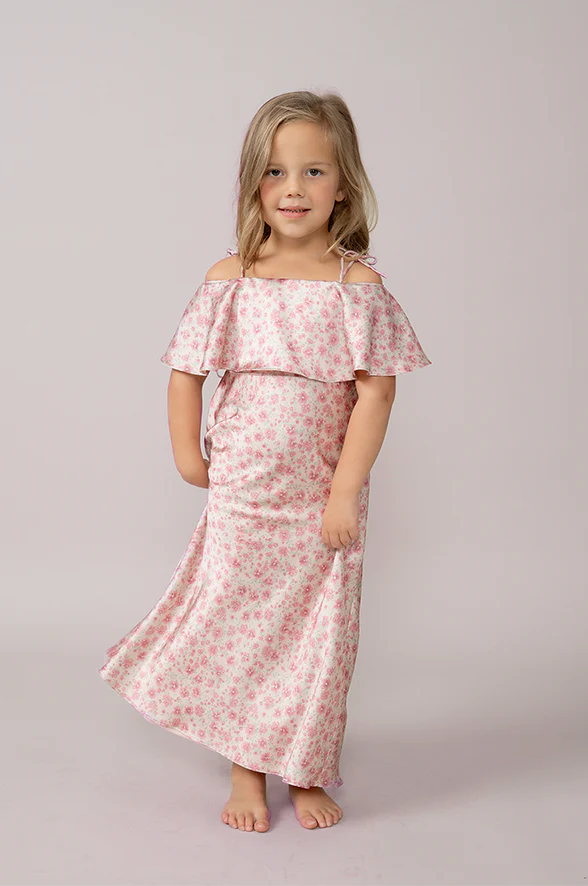 Kids Riley Convertible Satin Floral Print Dress | Made To Order - Image 2