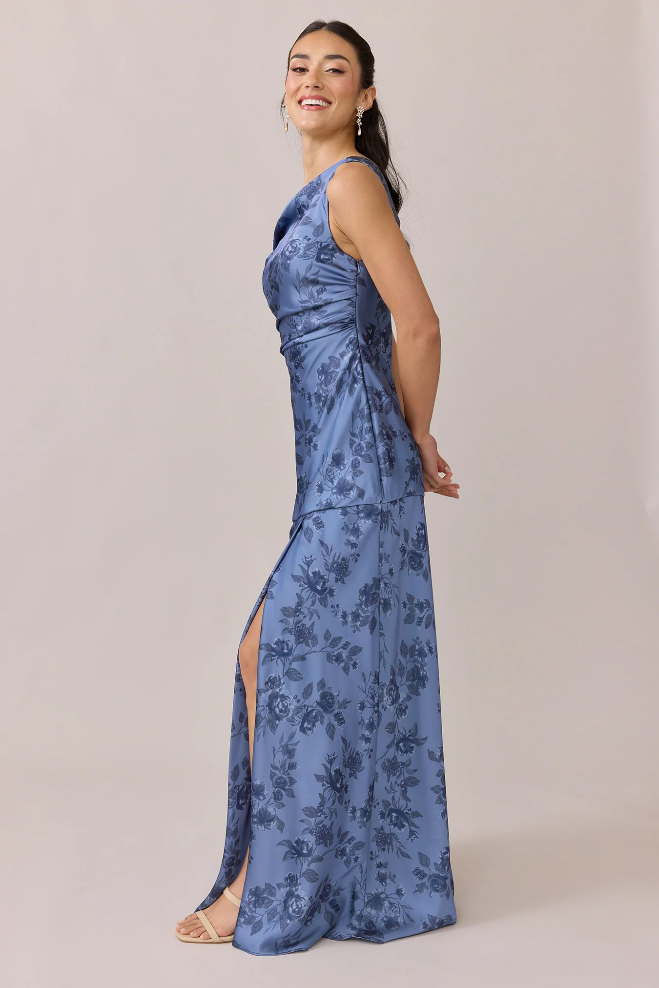 Livvy Satin Floral Print Dress | Made To Order - Image 31