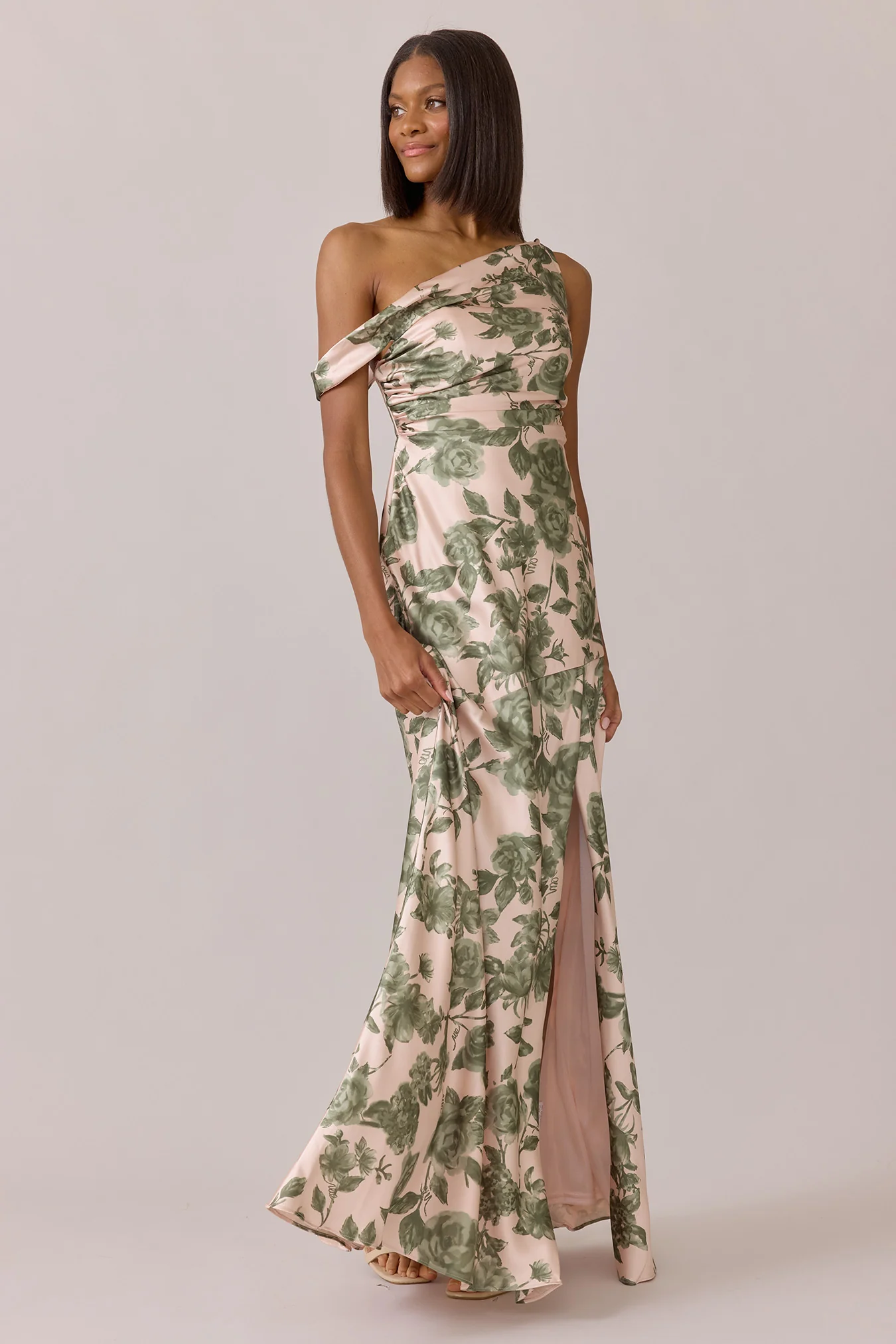 Livvy Satin Floral Print Dress | Made To Order - Image 88