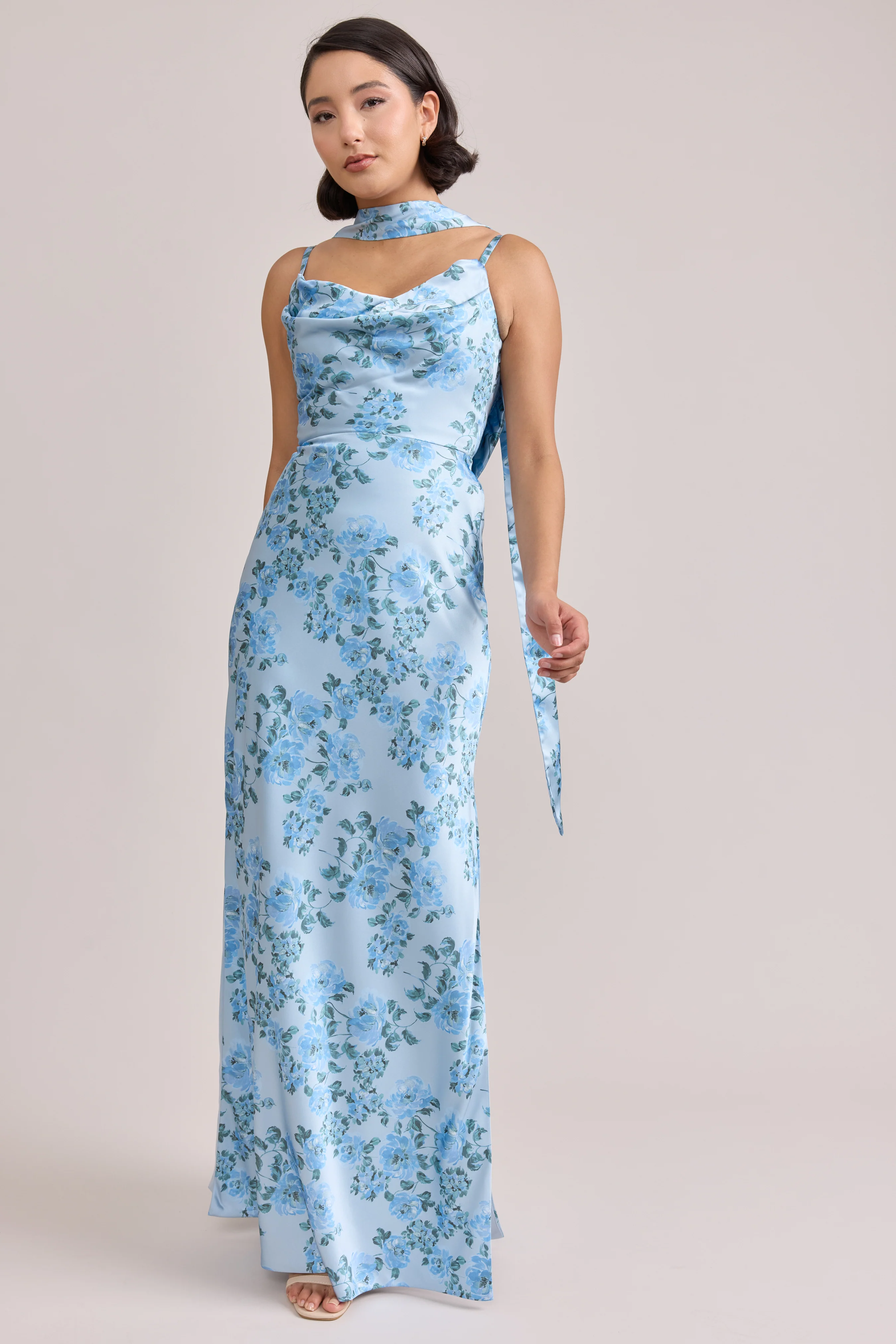 Nadia Satin Floral Print Dress | Made To Order - Image 105