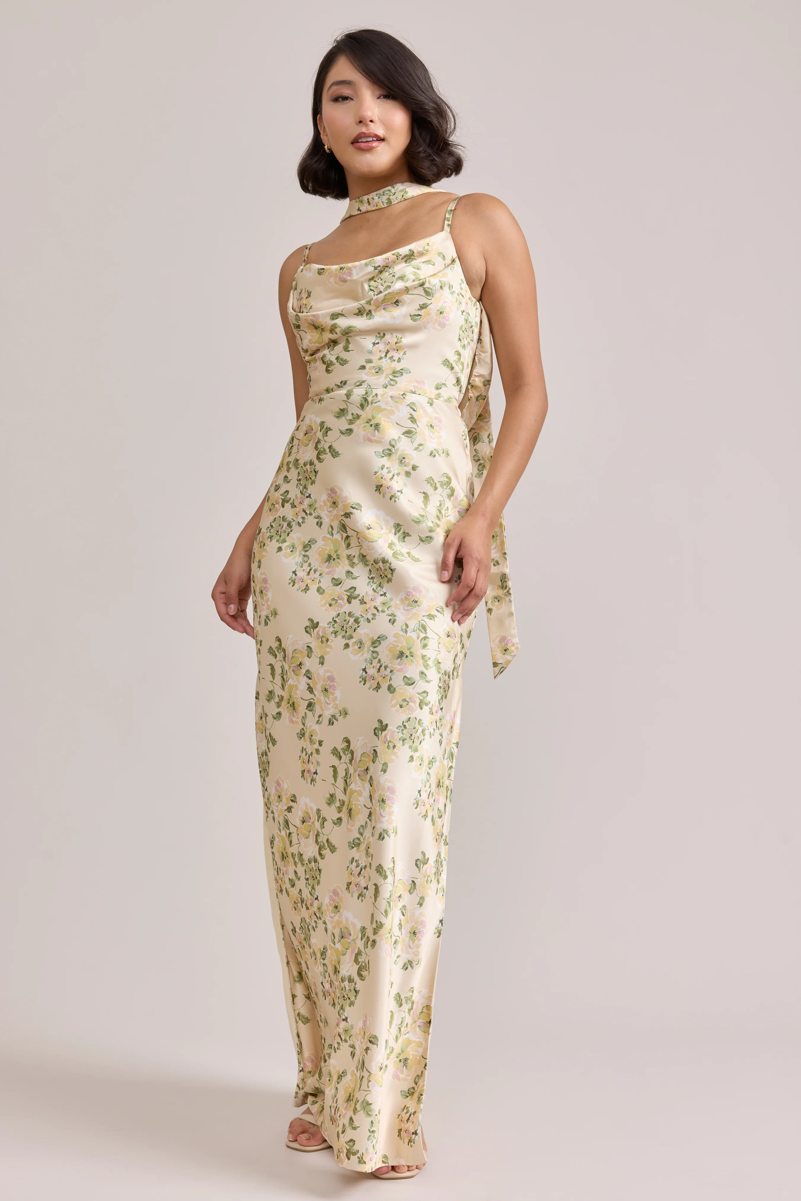 Nadia Satin Floral Print Dress | Made To Order - Image 107