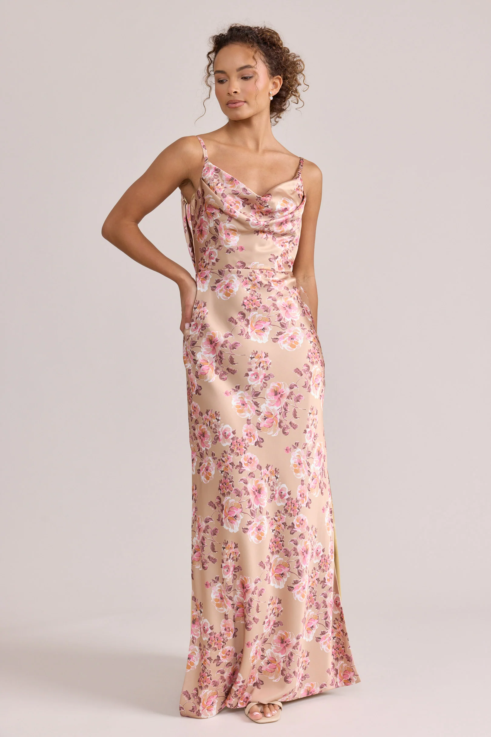 Nadia Satin Floral Print Dress | Made To Order - Image 111
