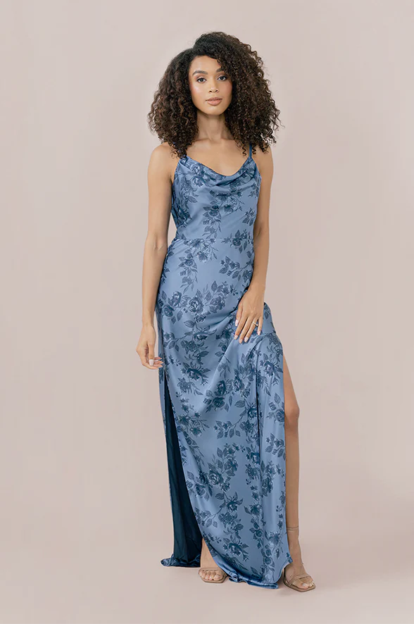 Nadia Satin Floral Print Dress | Made To Order - Image 24