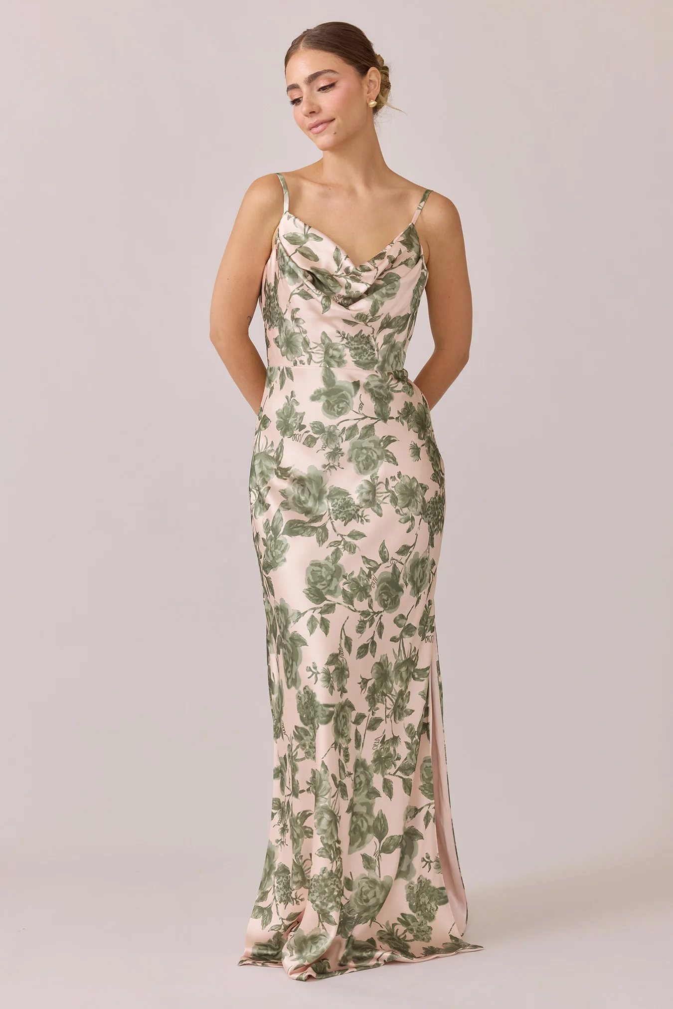 Nadia Satin Floral Print Dress | Made To Order - Image 82