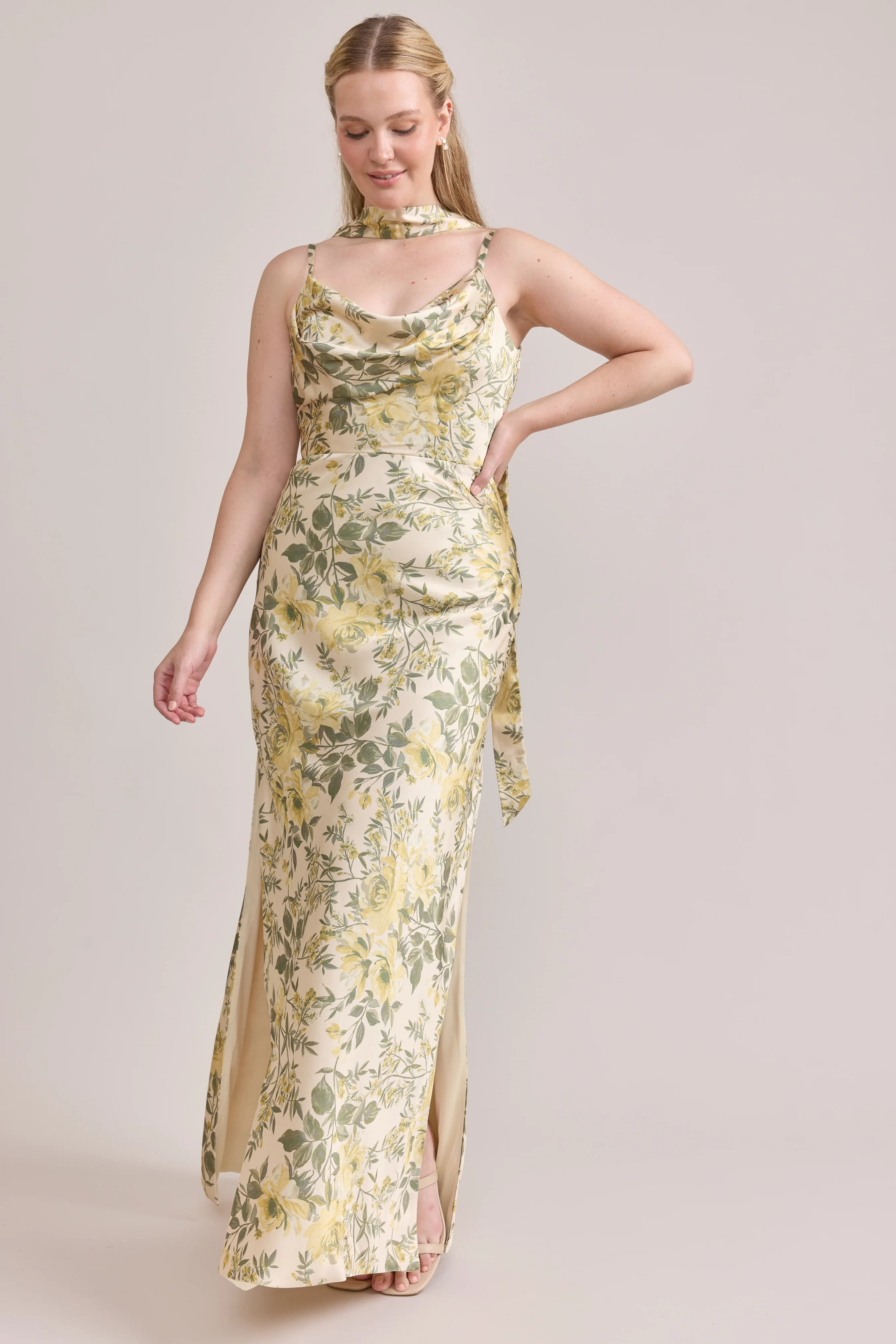 Nadia Satin Floral Print Dress | Made To Order - Image 87