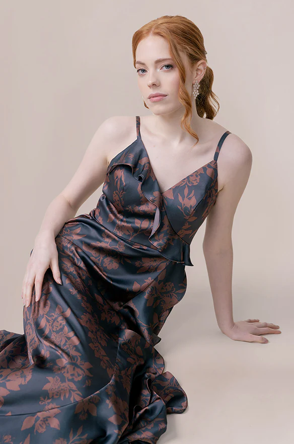 Paloma Satin Floral Print Dress | Made To Order - Image 15