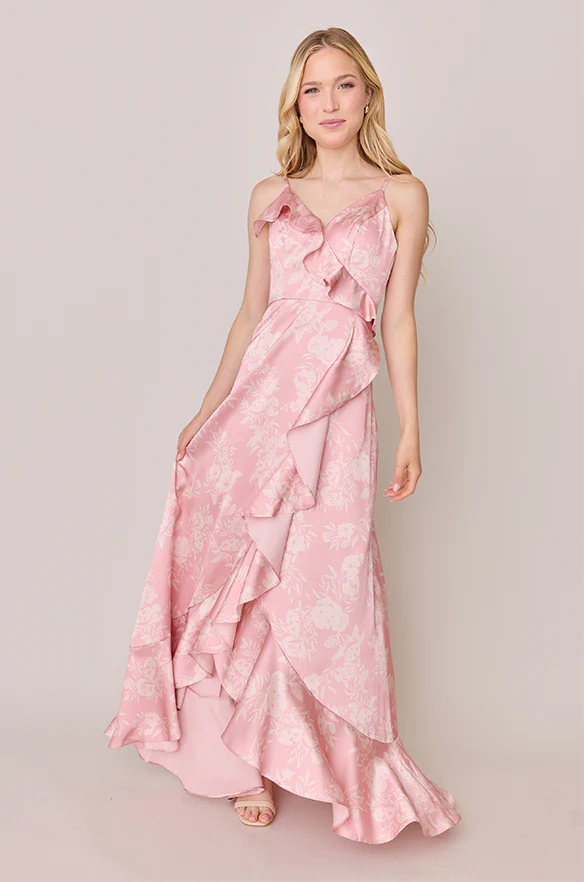 Paloma Satin Floral Print Dress | Made To Order - Image 31