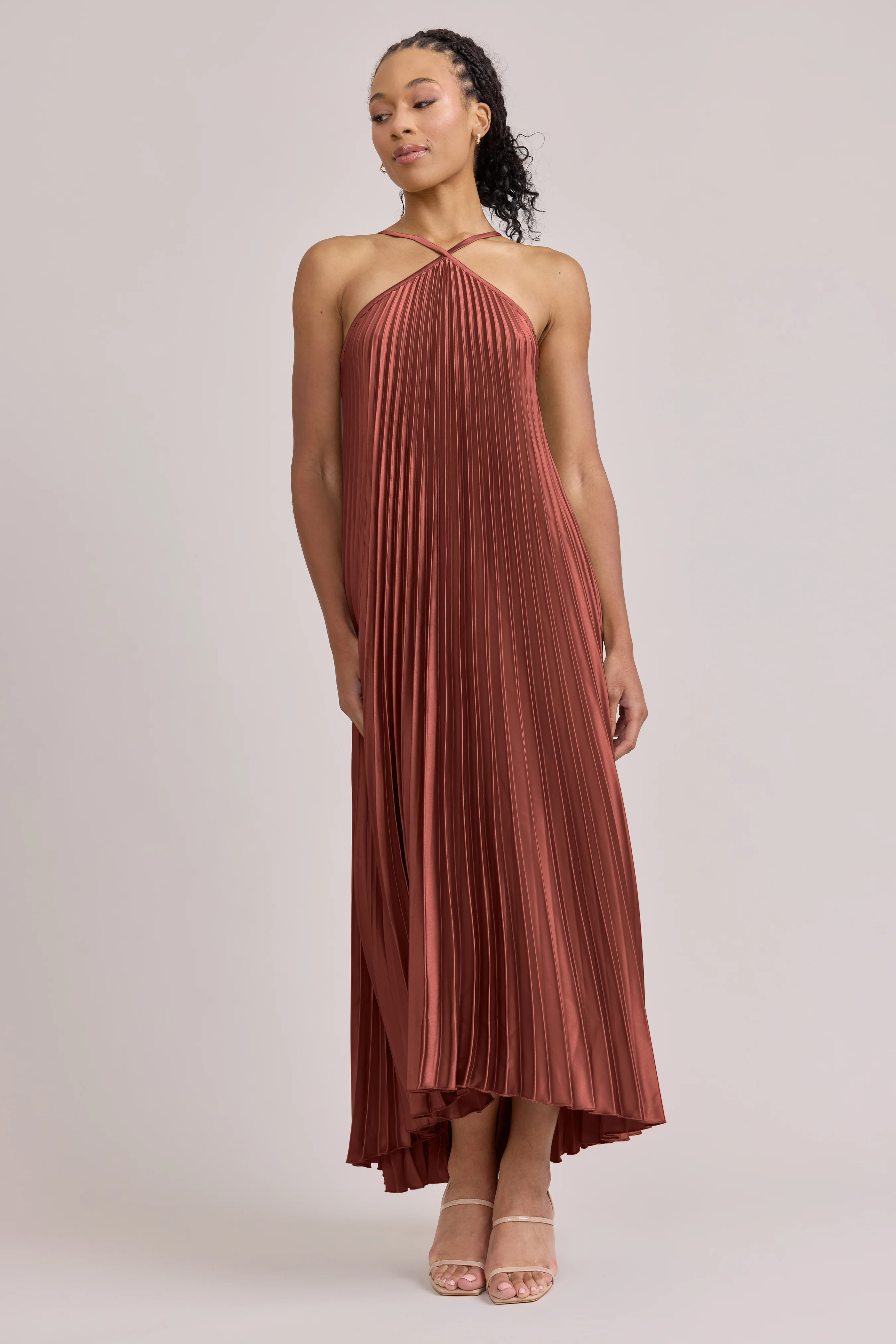 Rayne Satin Pleated Dress | Made To Order - Image 122