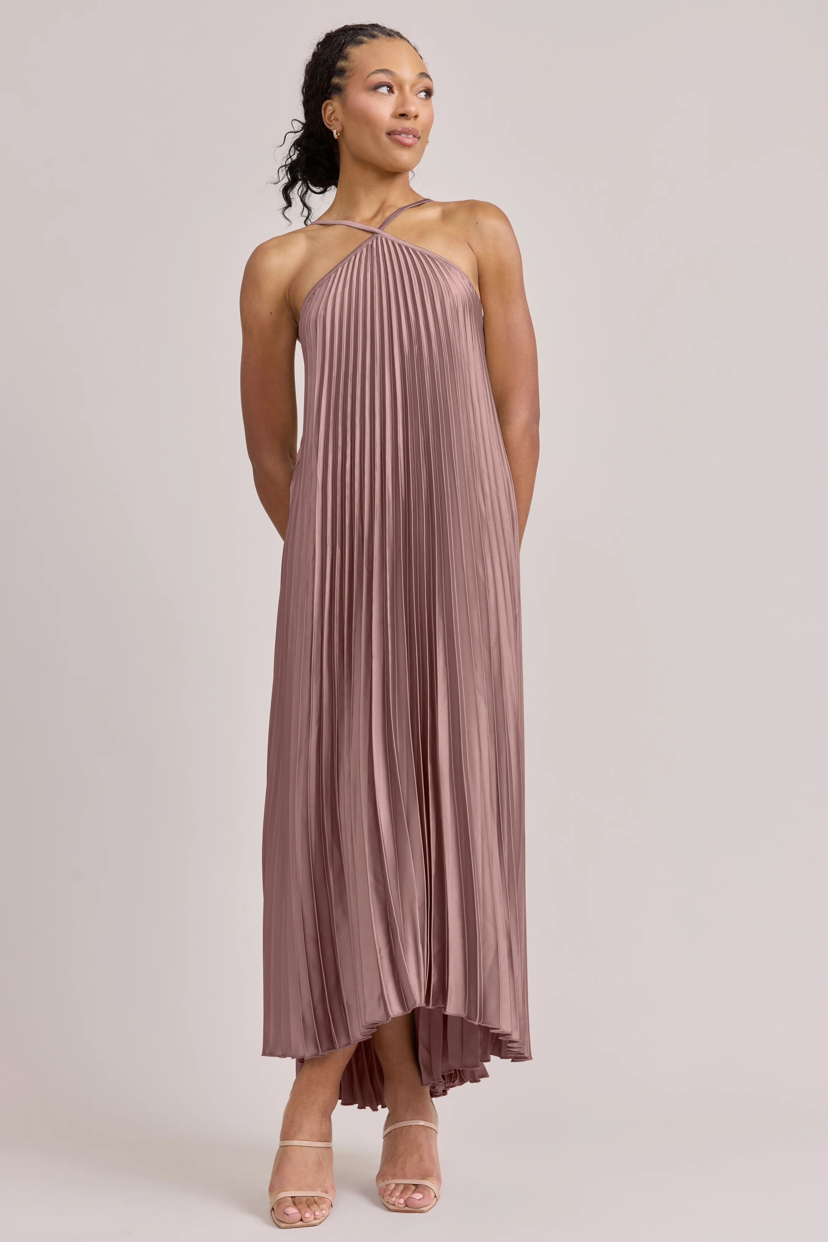 Rayne Satin Pleated Dress | Made To Order - Image 125
