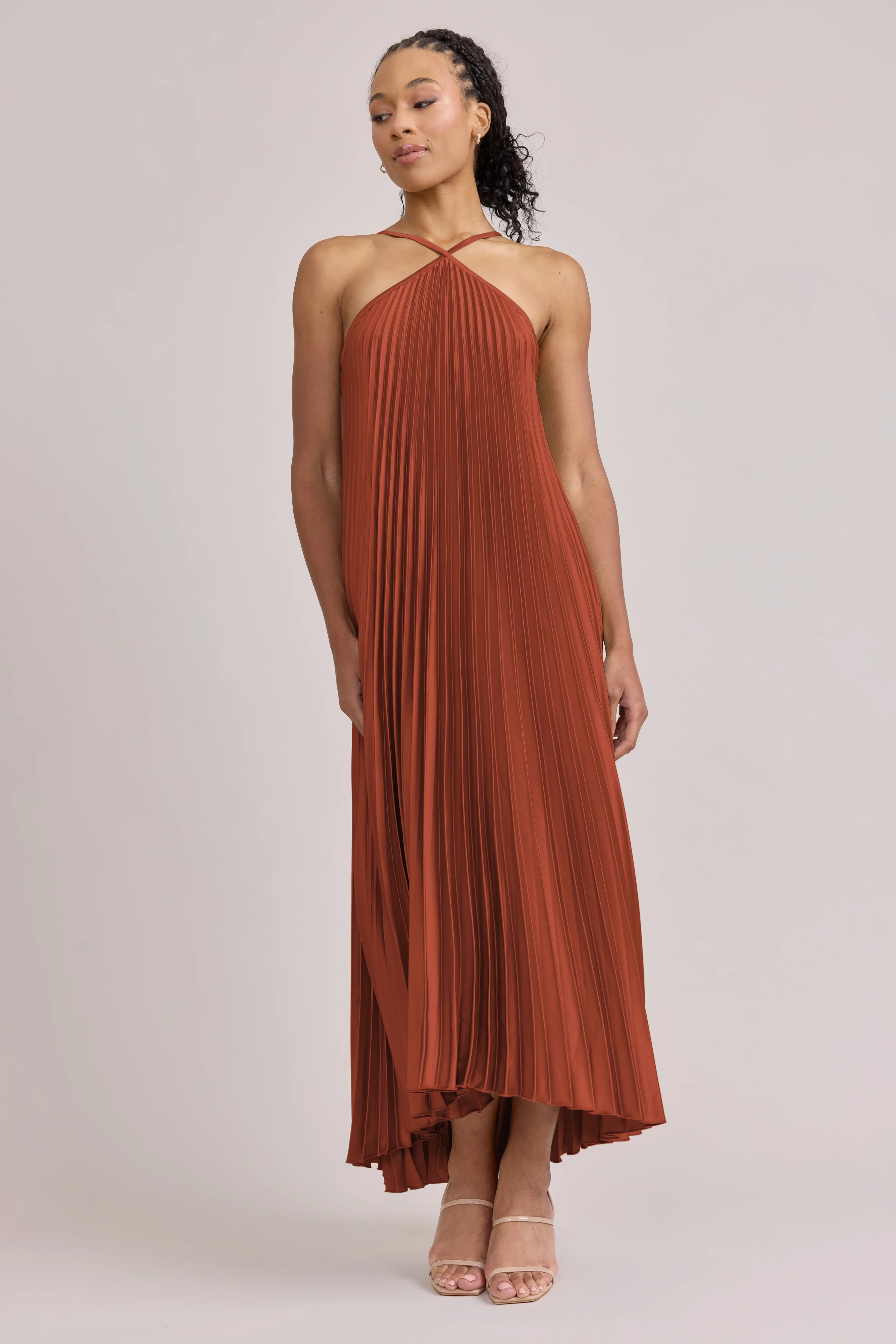 Rayne Satin Pleated Dress | Made To Order - Image 136
