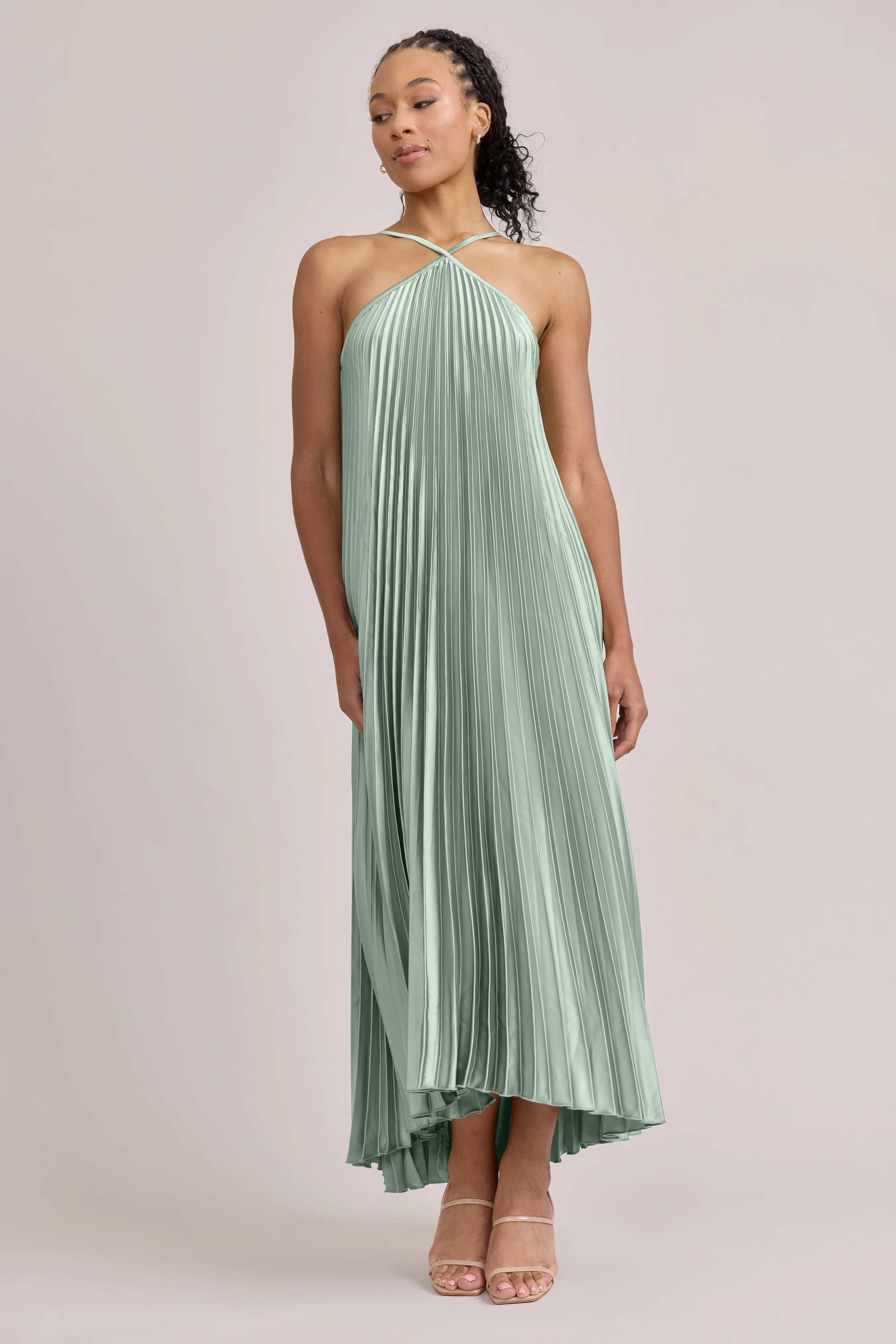 Rayne Satin Pleated Dress | Made To Order - Image 137