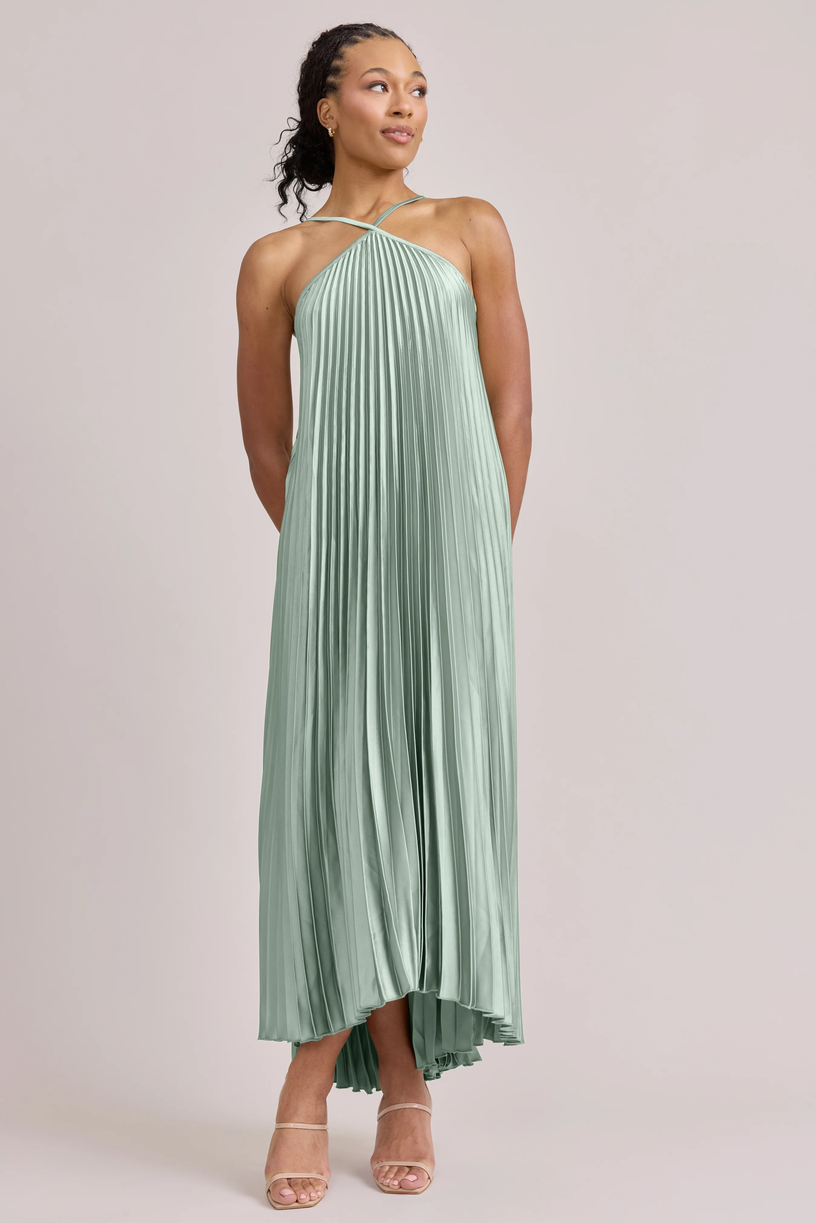 Rayne Satin Pleated Dress | Made To Order - Image 139