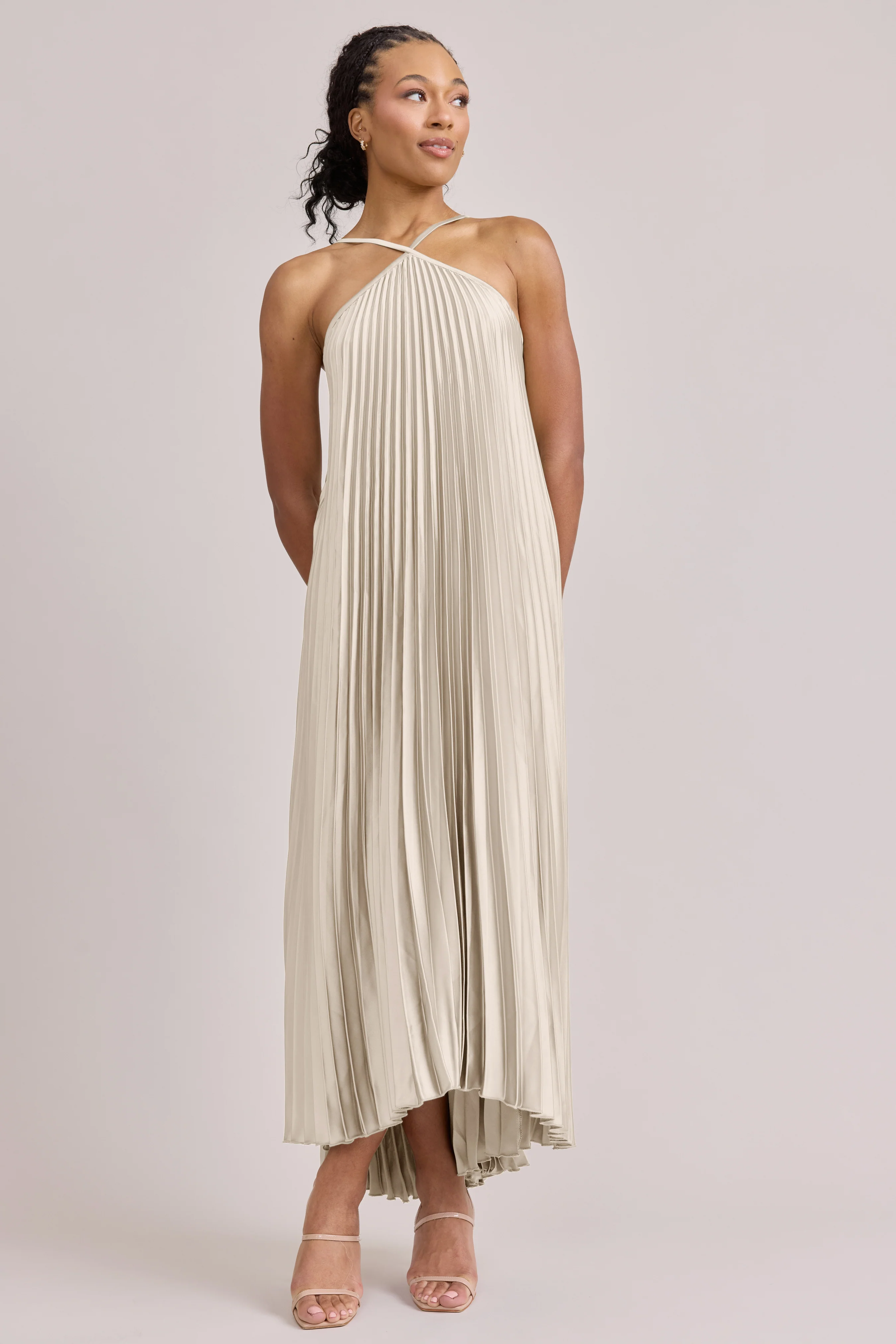 Rayne Satin Pleated Dress | Made To Order - Image 141
