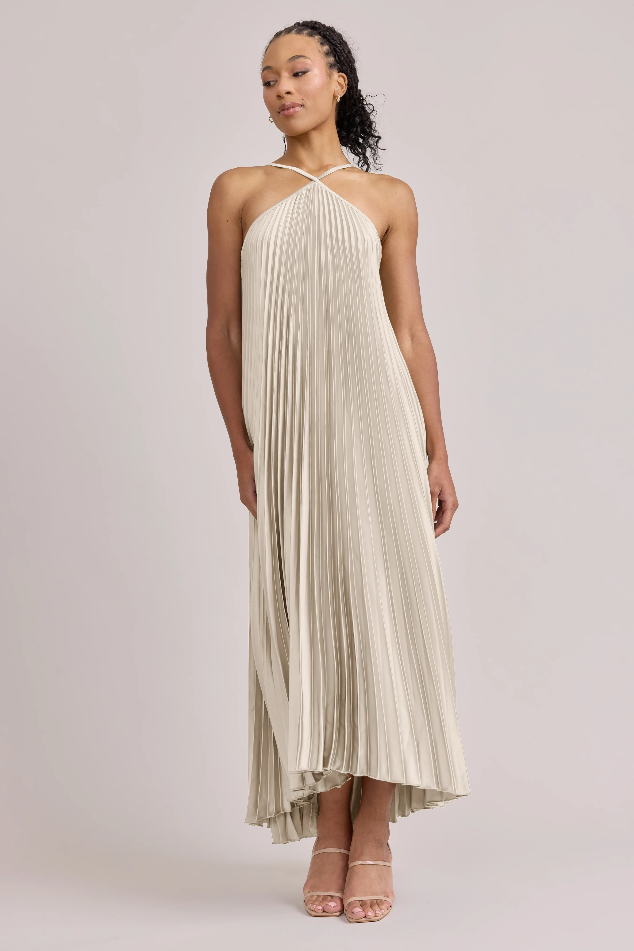 Rayne Satin Pleated Dress | Made To Order - Image 143