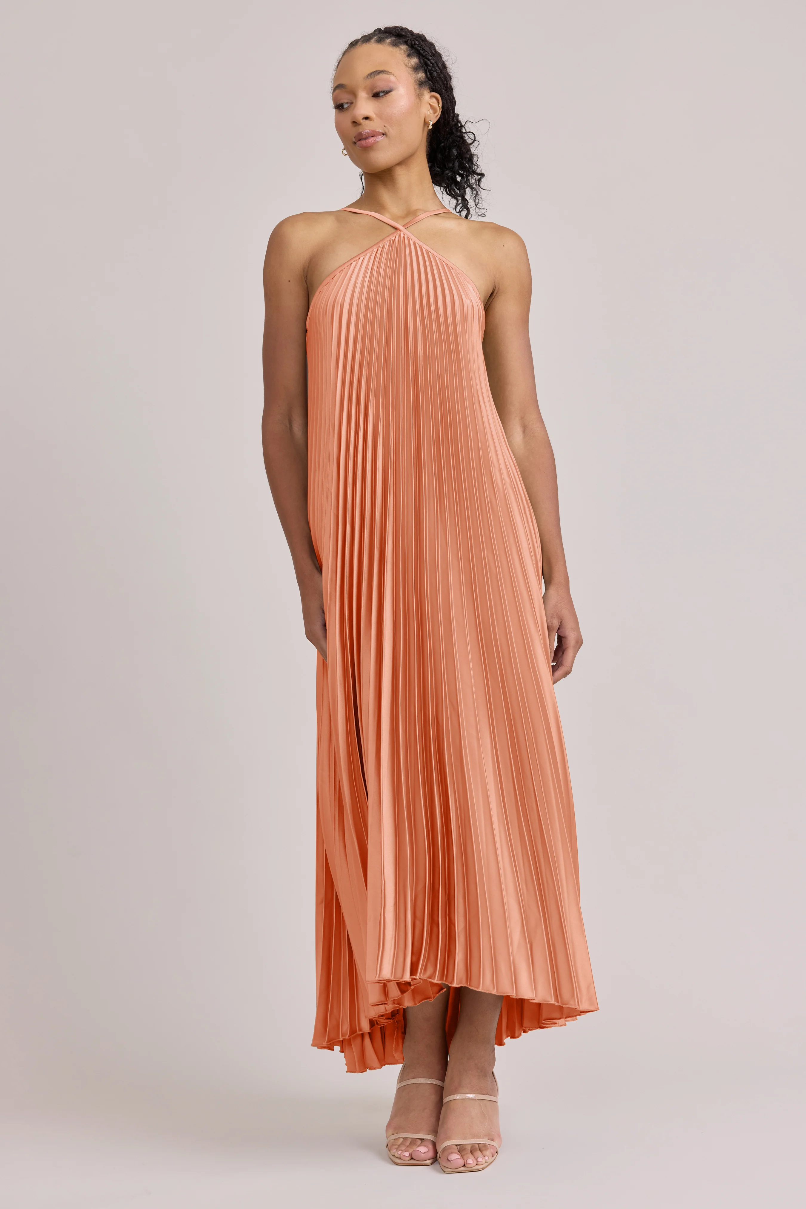 Rayne Satin Pleated Dress | Made To Order - Image 145