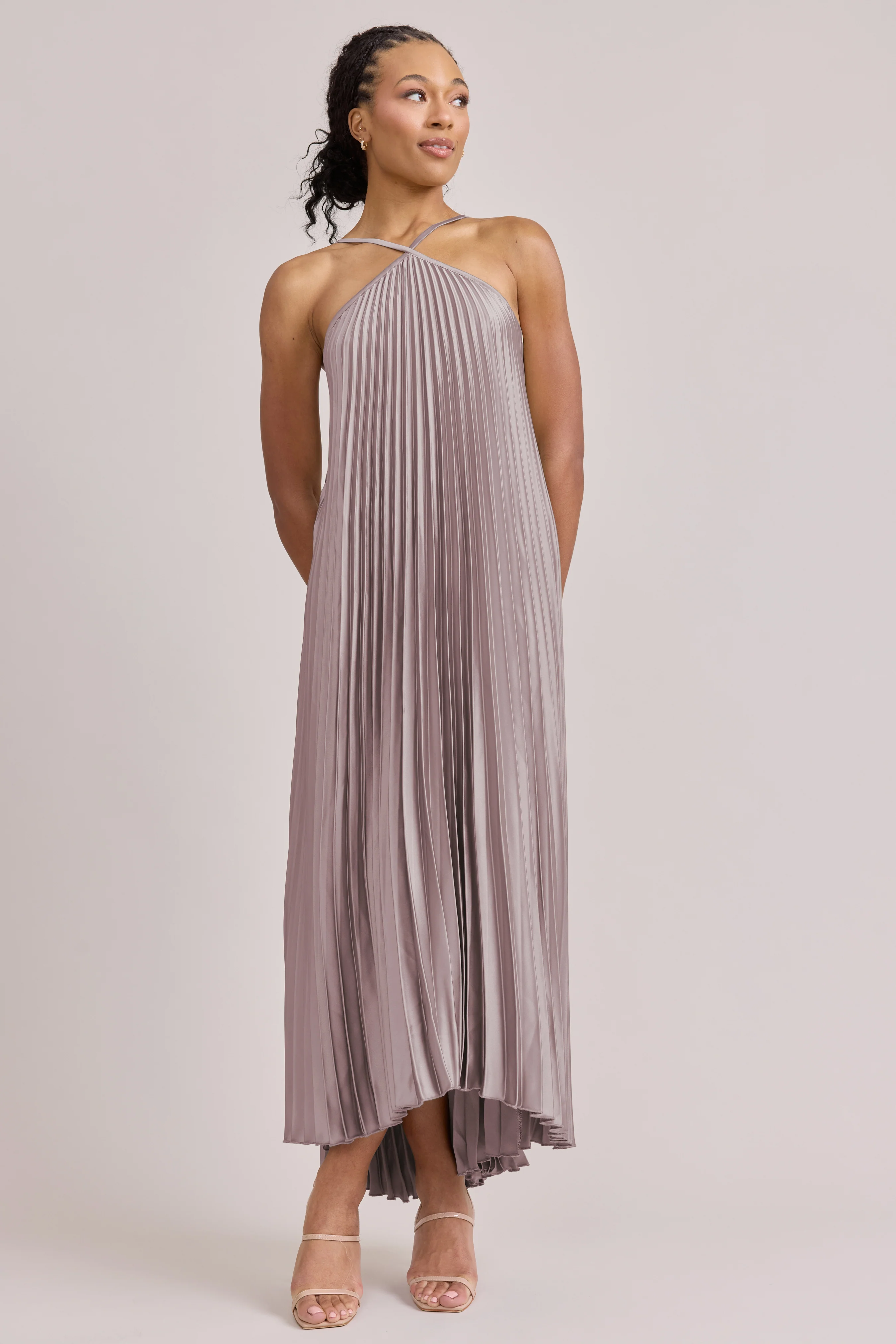 Rayne Satin Pleated Dress | Made To Order - Image 149