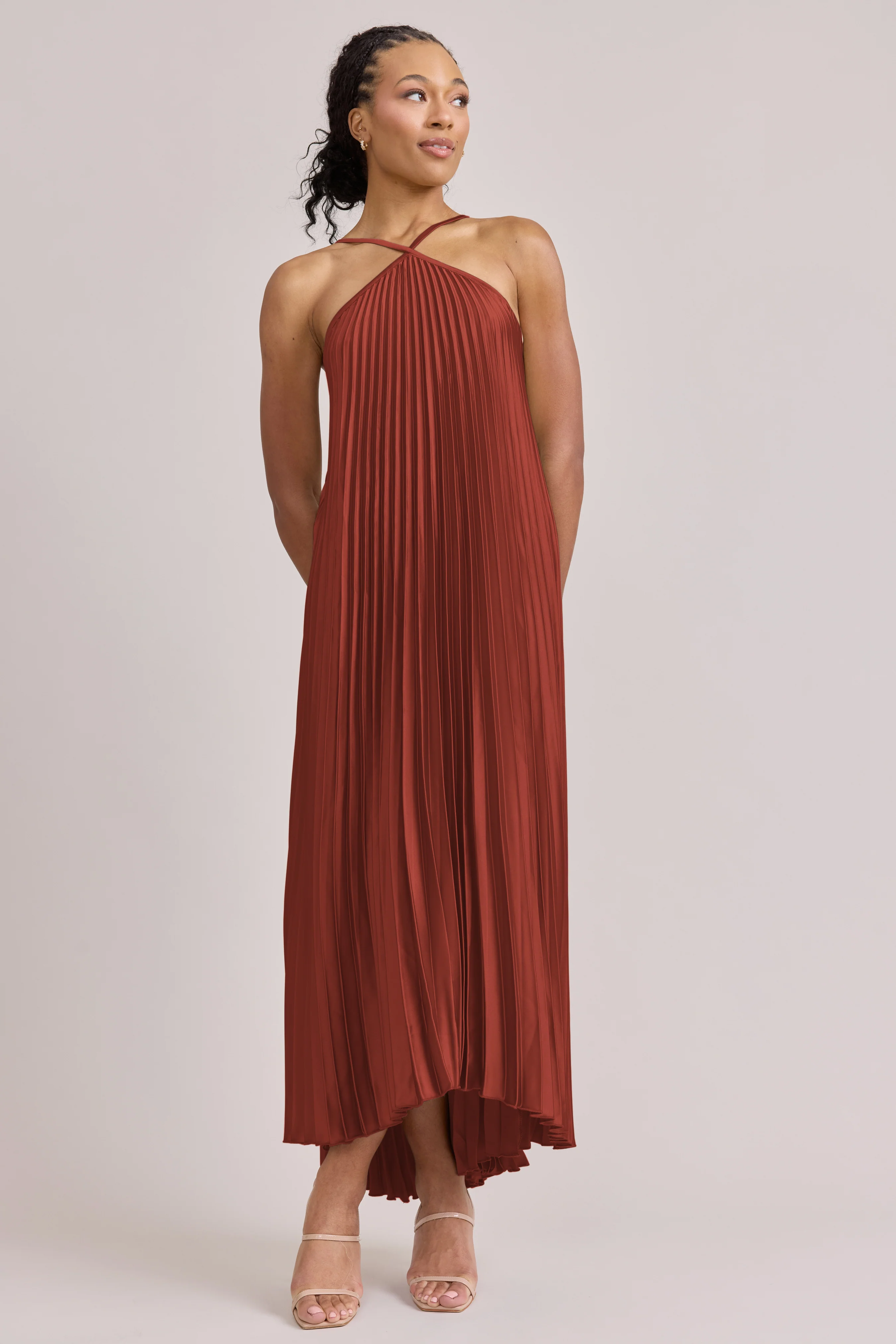 Rayne Satin Pleated Dress | Made To Order - Image 152