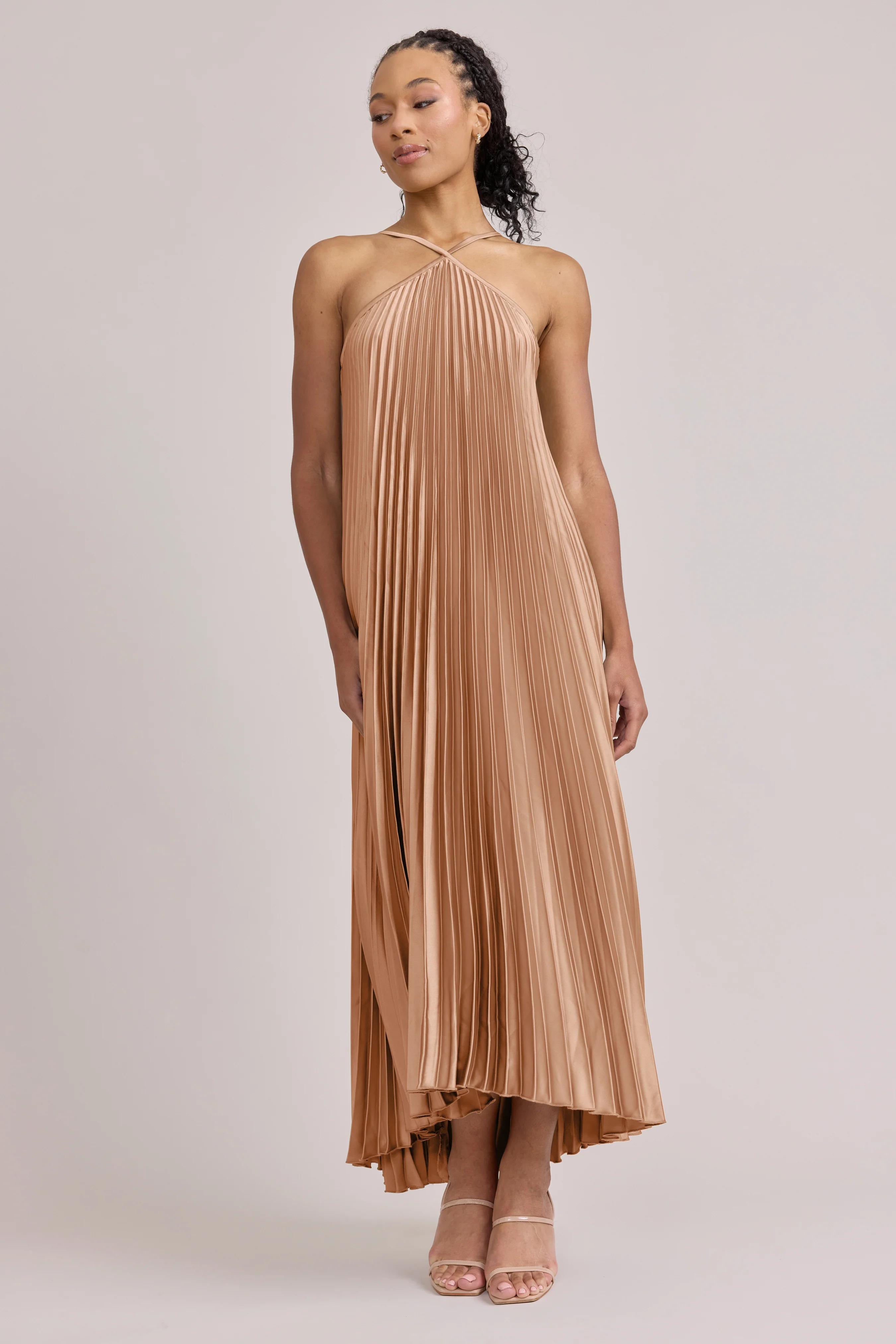 Rayne Satin Pleated Dress | Made To Order - Image 153